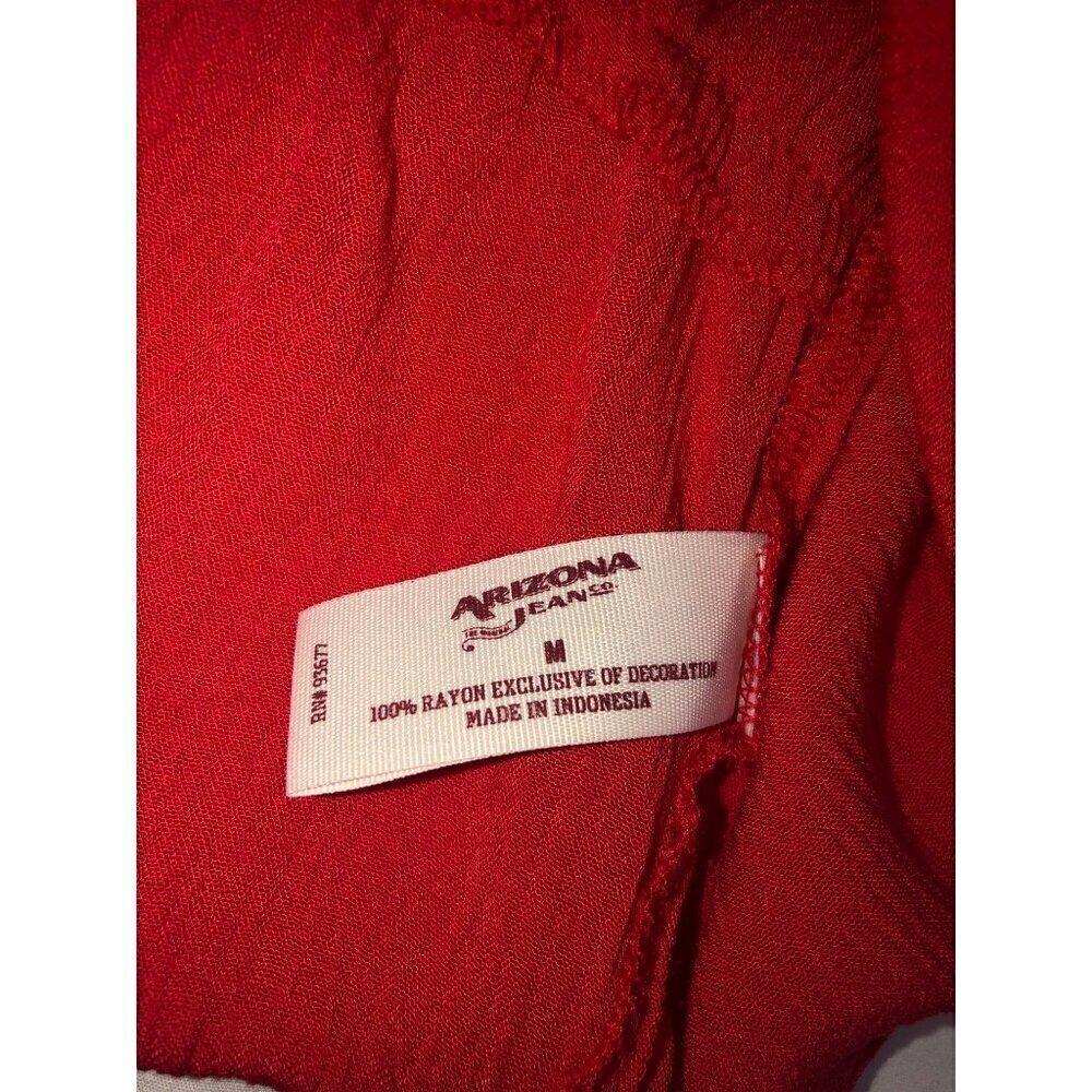 Arizona Jeans Embroidered Top Size M Red Sleeveless Ties Tassels Gauze Boho - Picture 8 of 9